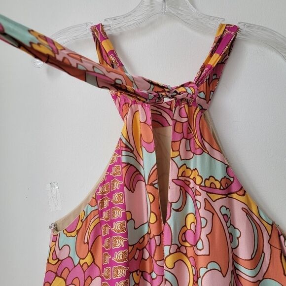 ITALIAN BRAND Colorful Pink Yellow Blue Halter Dress 100% Viscose Size 6 US - Picture 6 of 14